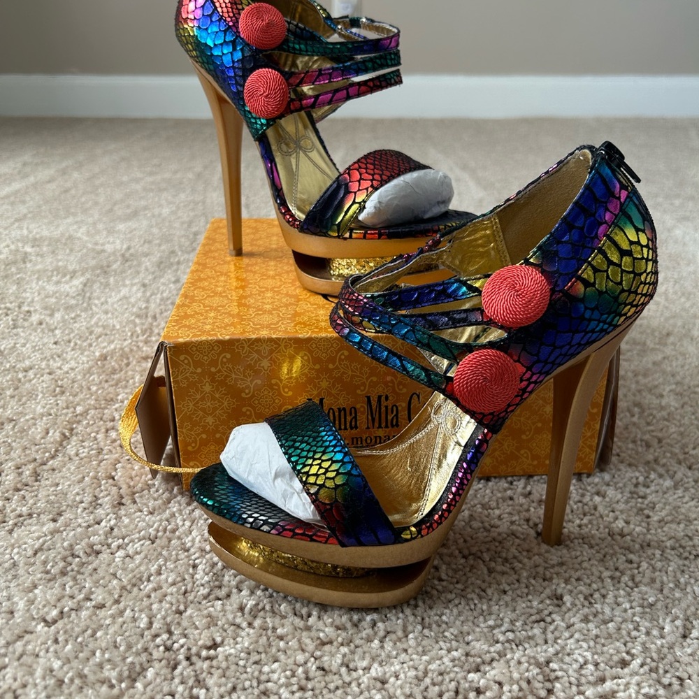 Mona Mia Colorful Snakeskin Platform Heels